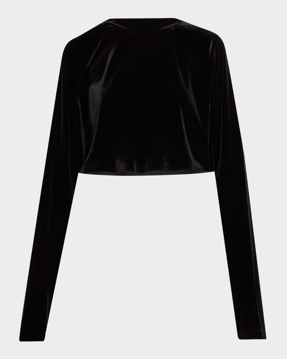 Oversized Raglan-Sleeve Velvet Crop Top